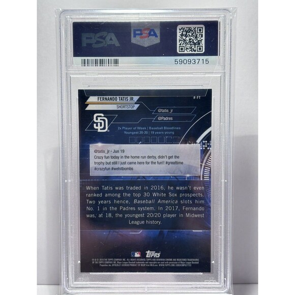 Fernando Tatis Jr. 2018 Bowman Chrome Bowman Card Trending  Graded Mint PSA 9 - Picture 4 of 4
